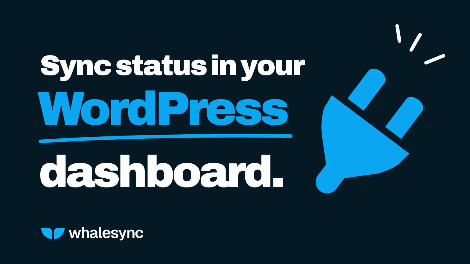 Title card reading ‘Sync status in your WordPress dashboard’ with WordPress underlined, beside WordPress’s plugin icon